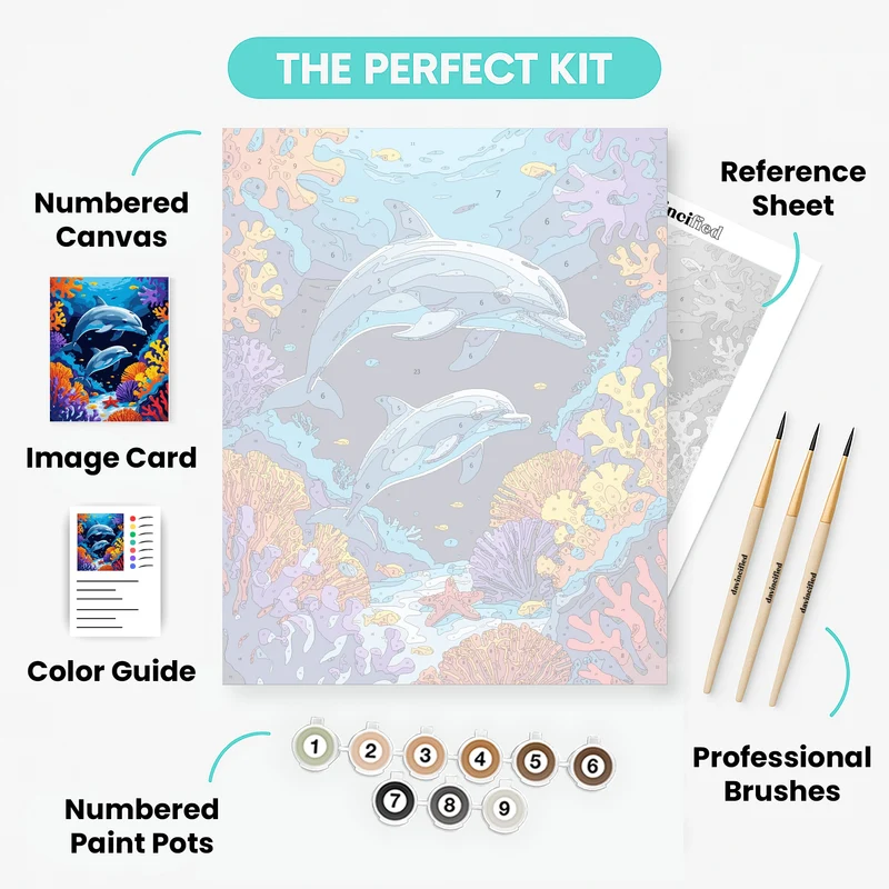 Vibrant Dolphins in Coral Paradise - Paint by Numbers Kit