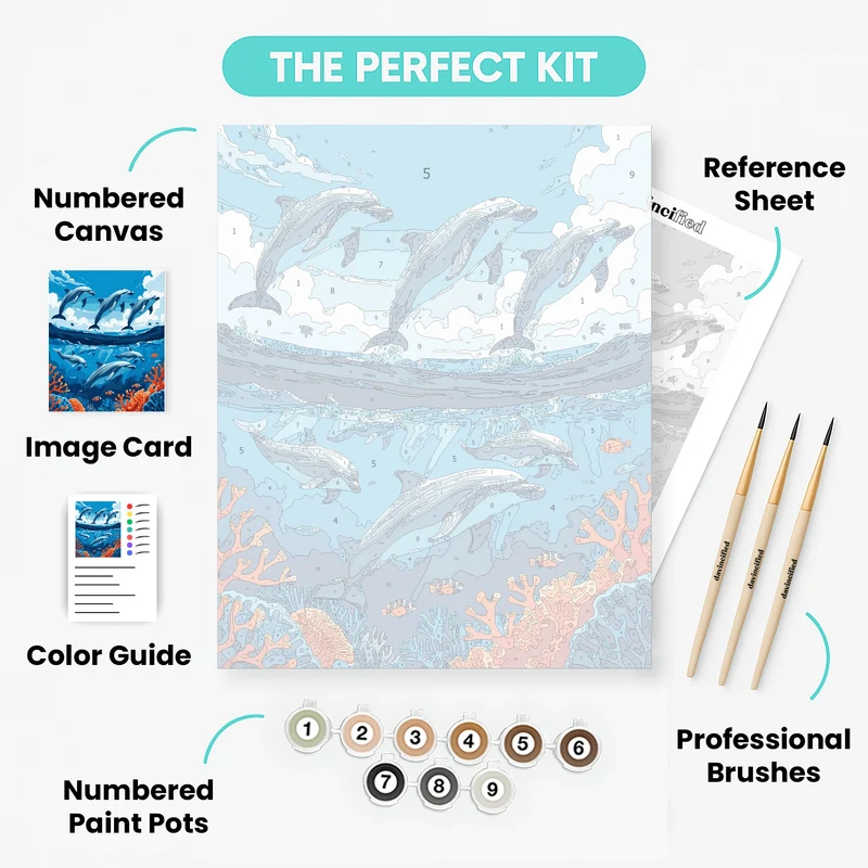 Dolphins Playing in Ocean Waves - Paint by Numbers Kit