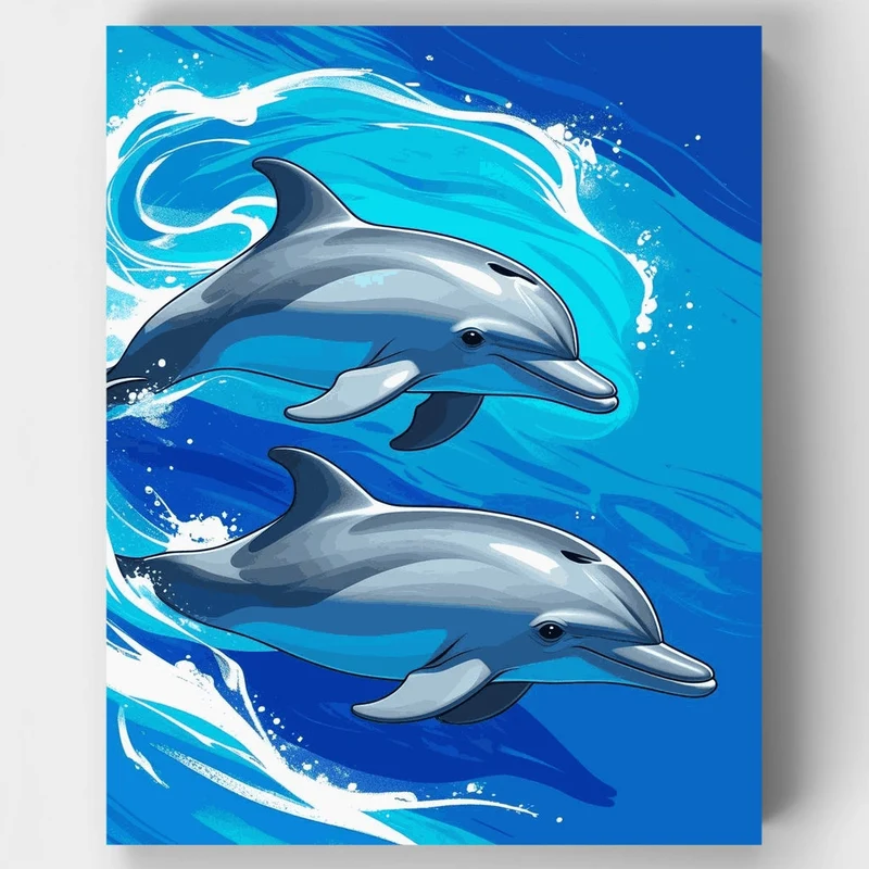 Dancing Dolphins in Ocean Waves - Paint by Numbers Kit