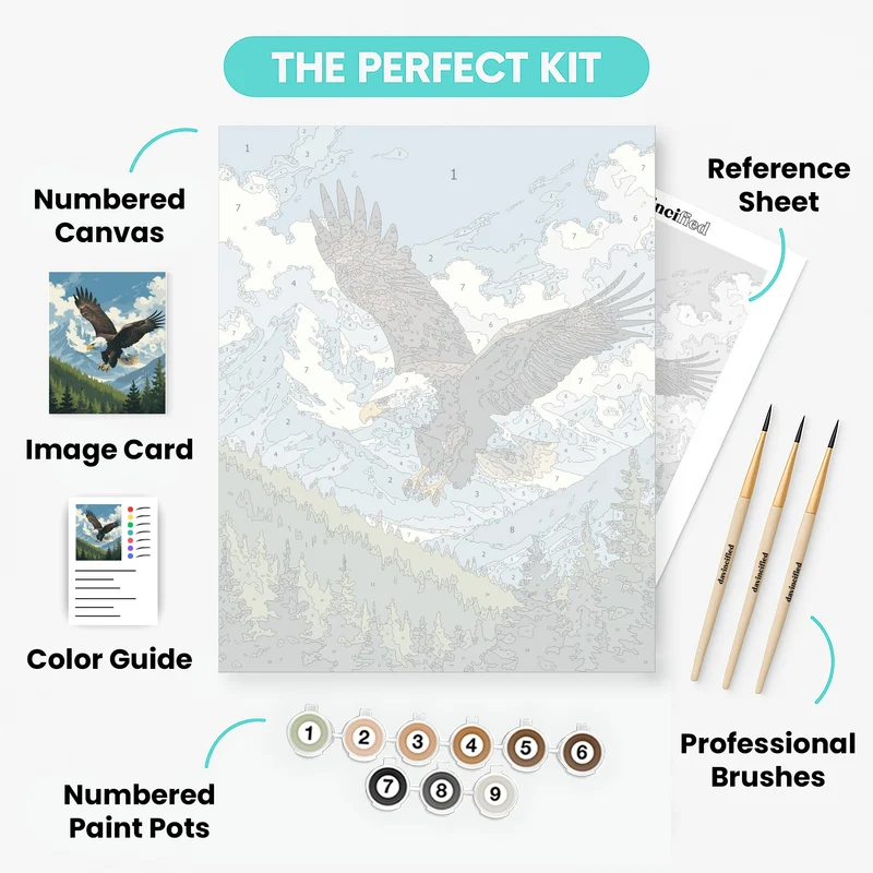 Majestic Bald Eagle Soaring Over Mountains - Paint by Numbers Kit