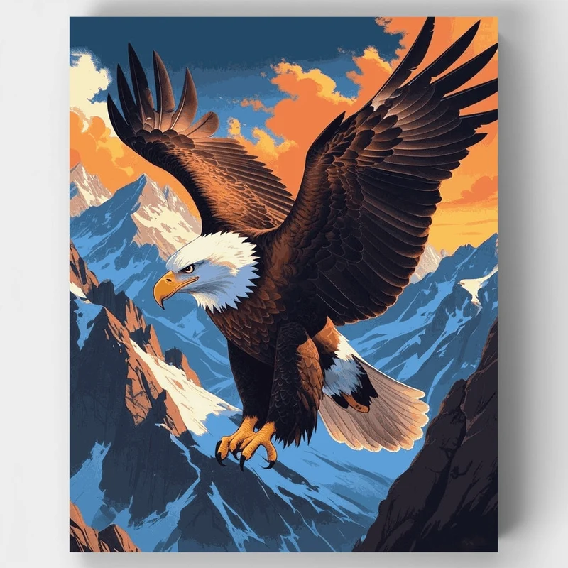 Majestic Bald Eagle Over Mountain Peaks - Paint by Numbers Kit