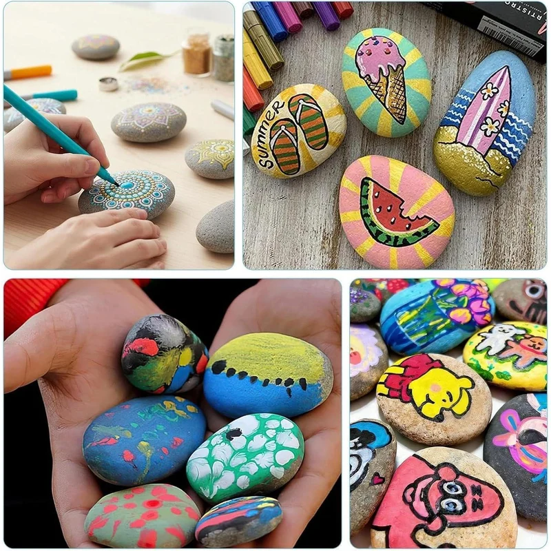 24 Flache Steine zum Bemalen – Bastelset für Kinder & Garten