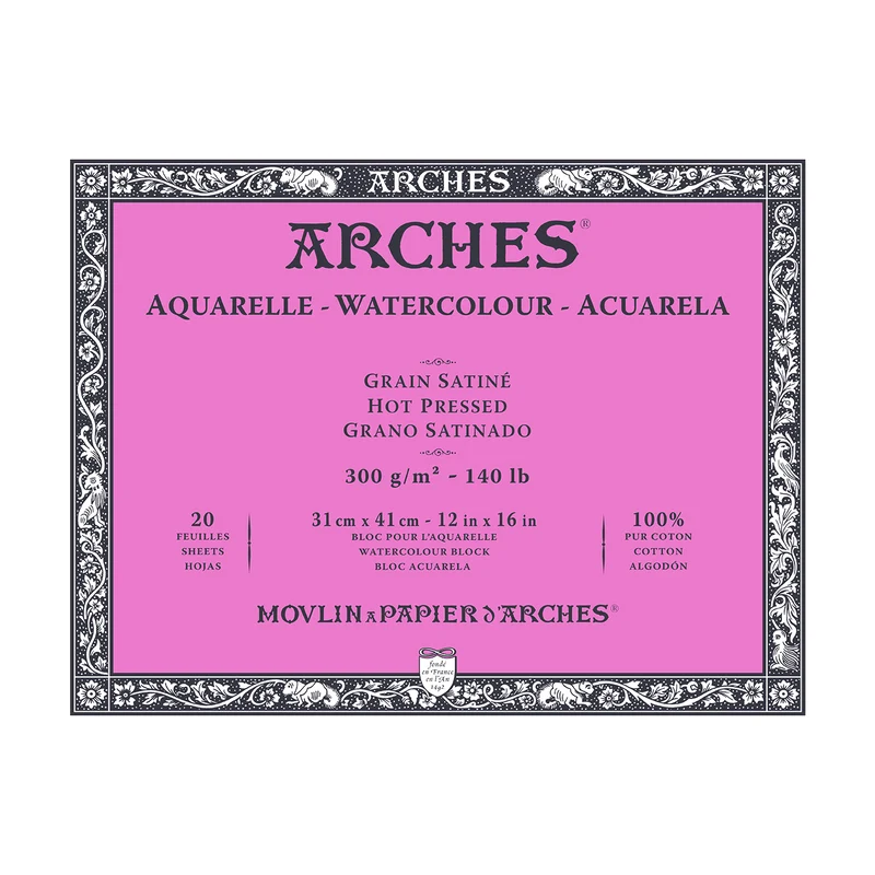 ARCHES Aquarellblock satiniert Naturweiß 300 g/m² – 20 Blatt