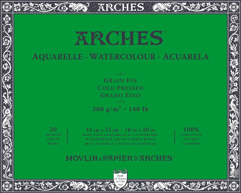 Blocco per acquerello ARCHES Grana Fine Bianco Naturale 300 g/m² – 20 fogli