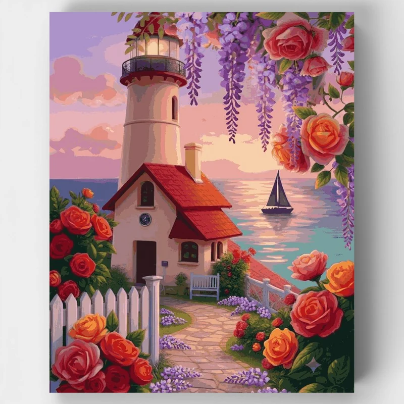 "Sunset Lighthouse Garden" Paint by Numbers Kit