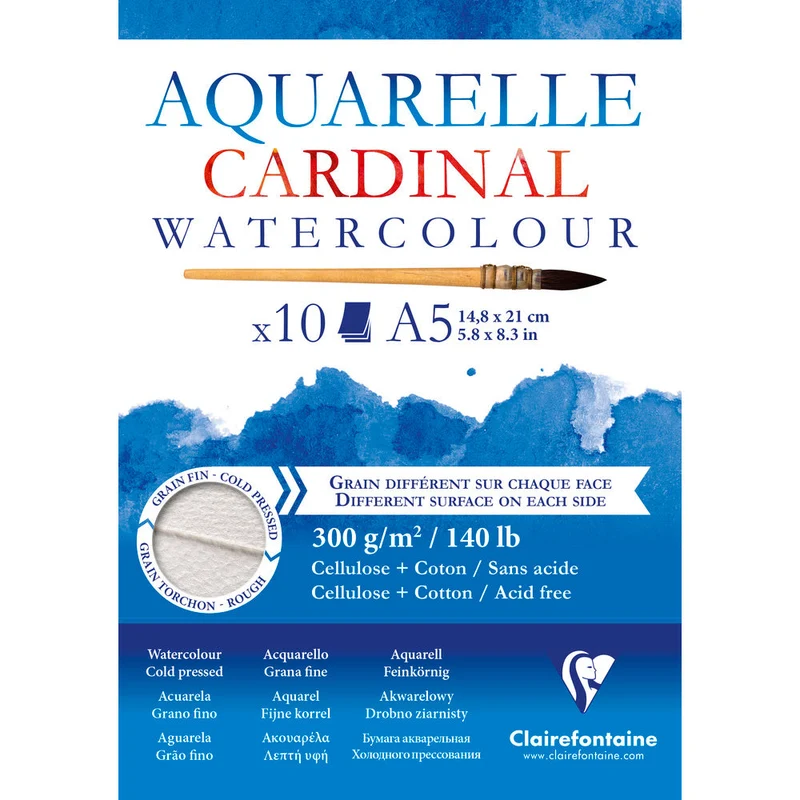 Akvarelni blok Clairefontaine Cardinal 300 g/m² – 10 listov