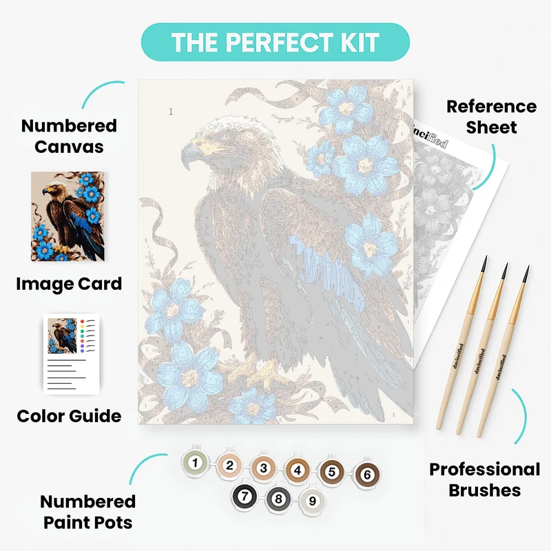 Majestic Eagle with Blue Flowers - Paint by Numbers Kit