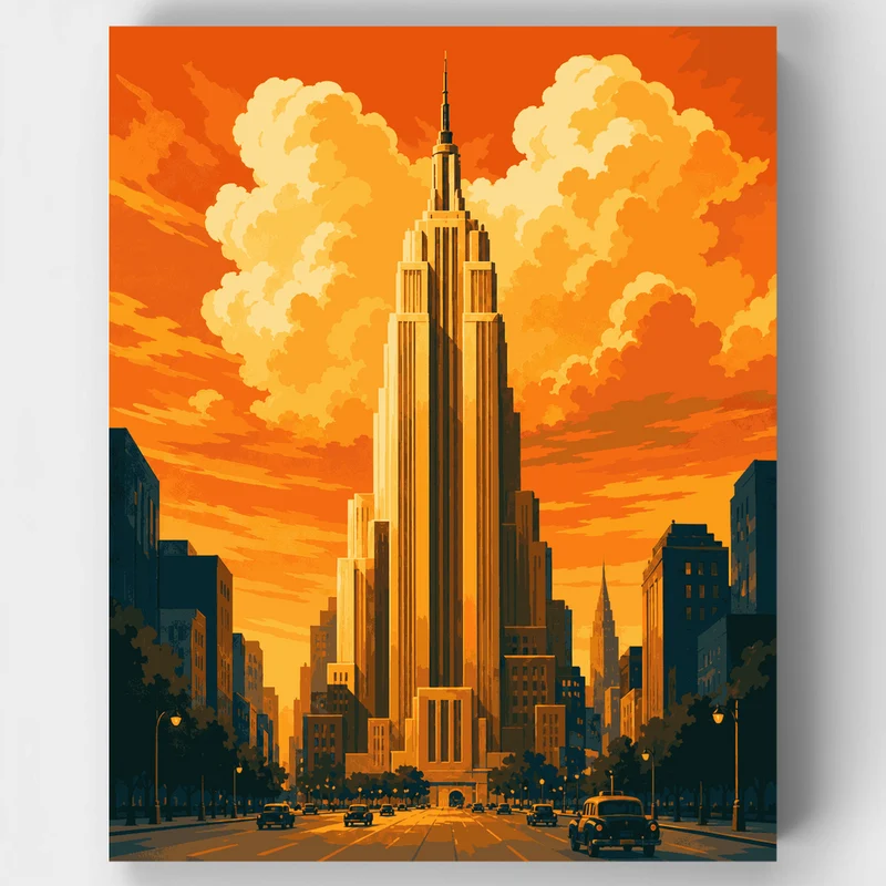 Art Deco Empire State Building Sunset - Paint by Numbers Kit