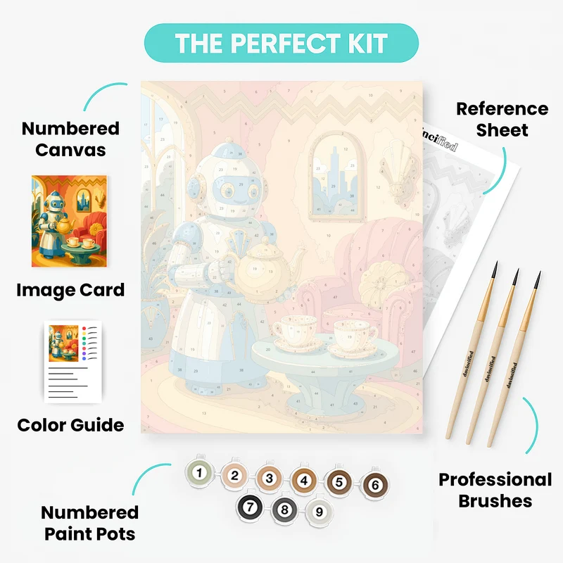 Art Deco Robot Butler Tea Time - Paint by Numbers Kit