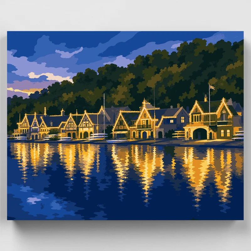 Boathouse Row at Blue Hour - Paint by Numbers Kit