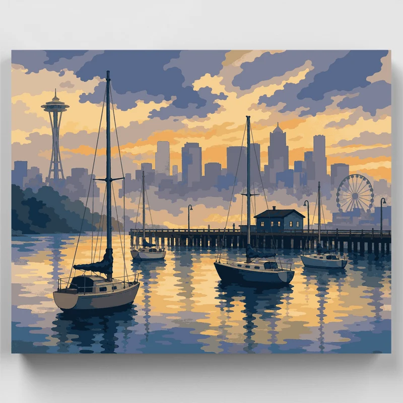 Foggy Harbor Sailboats - Paint by Numbers Kit