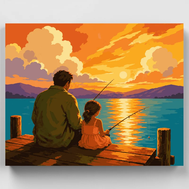 Sunset Dock Fishing with Dad - Paint by Numbers Kit