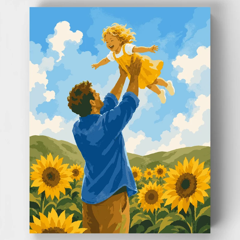 Father and Daughter in Sunflower Field - Paint by Numbers Kit