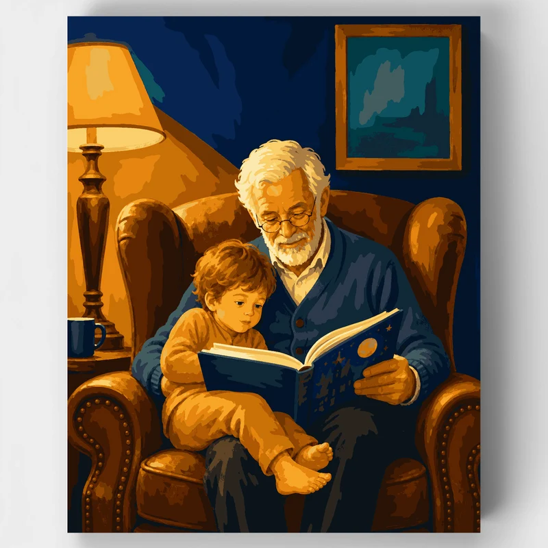 Grandfather Reading to Grandchild - Paint by Numbers Kit
