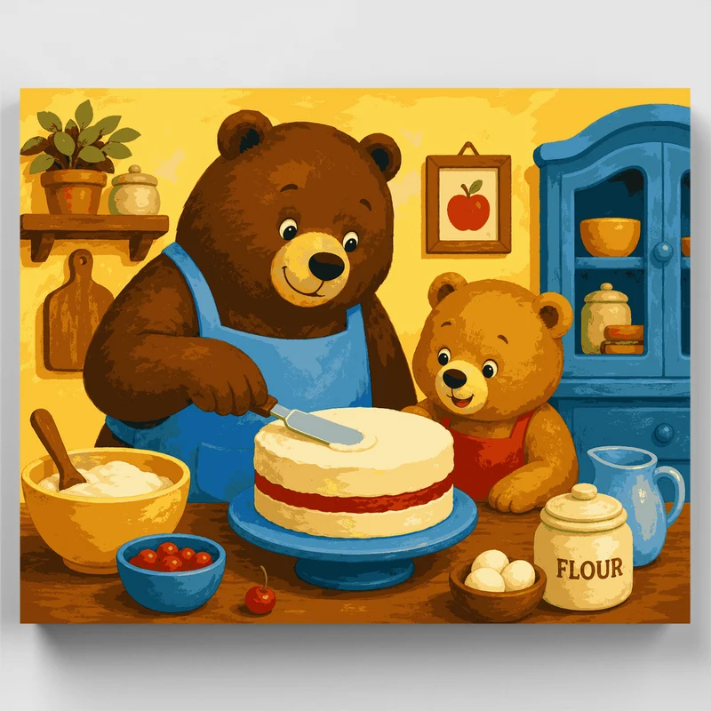 Bears Baking a Cake Together - Paint by Numbers Kit