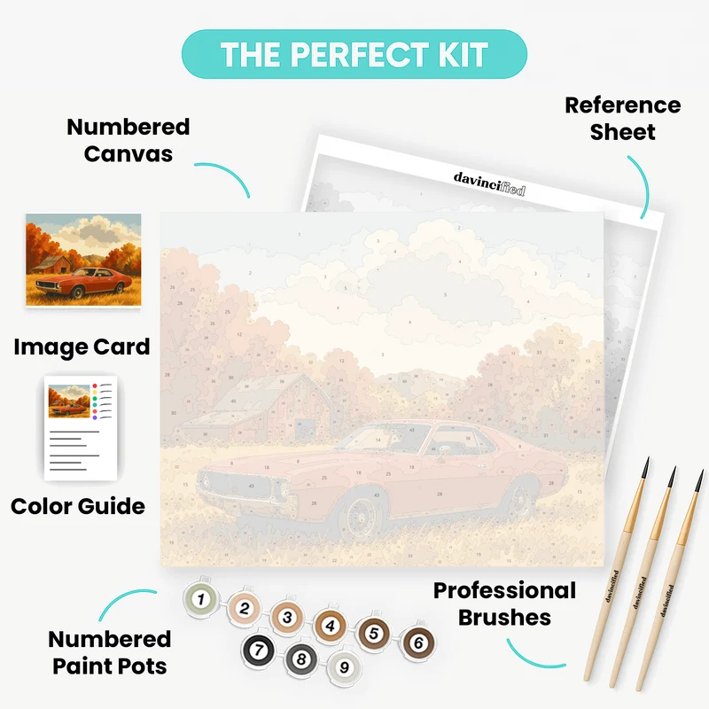 Autumn Muscle Car by the Barn - Paint by Numbers Kit