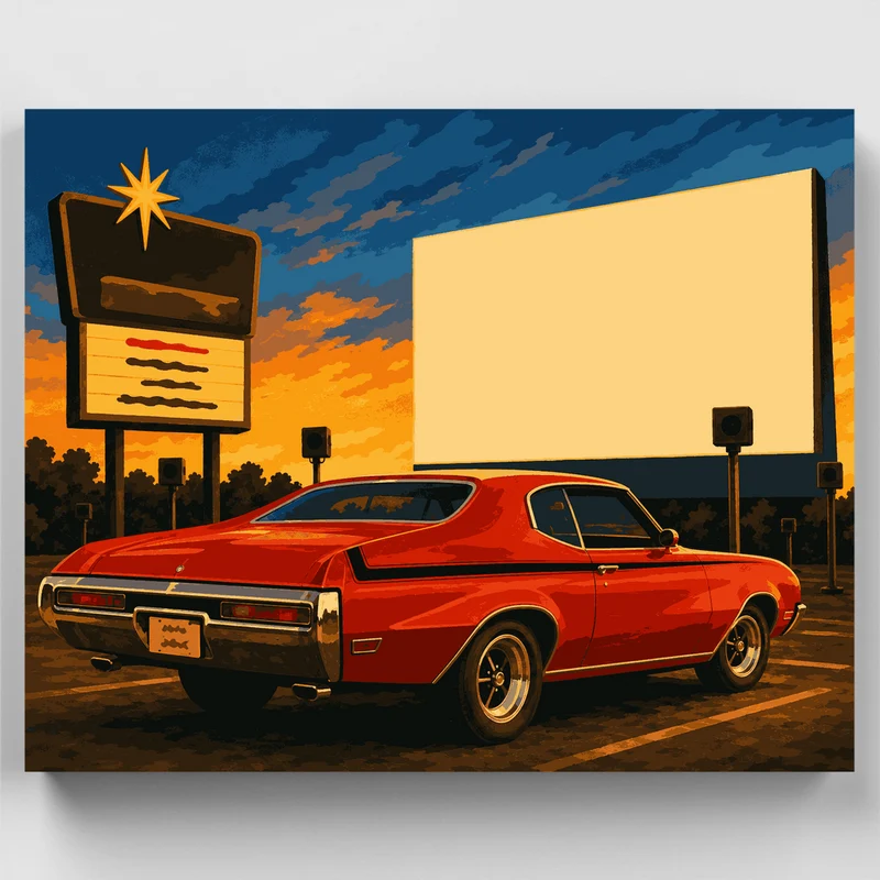Drive-In Muscle Car Sunset - Paint by Numbers Kit