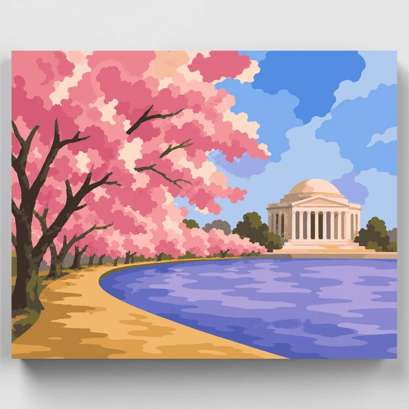 Washington DC Tidal Basin in Spring - Paint by Numbers Kit