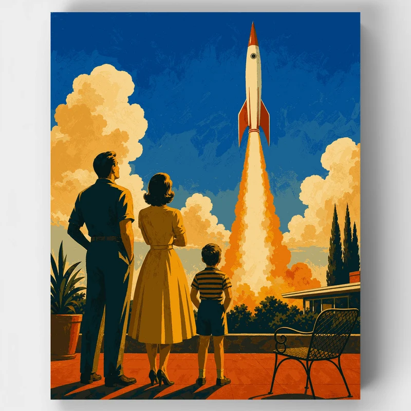 Mid-Century Rocket Launch Family - Paint by Numbers Kit
