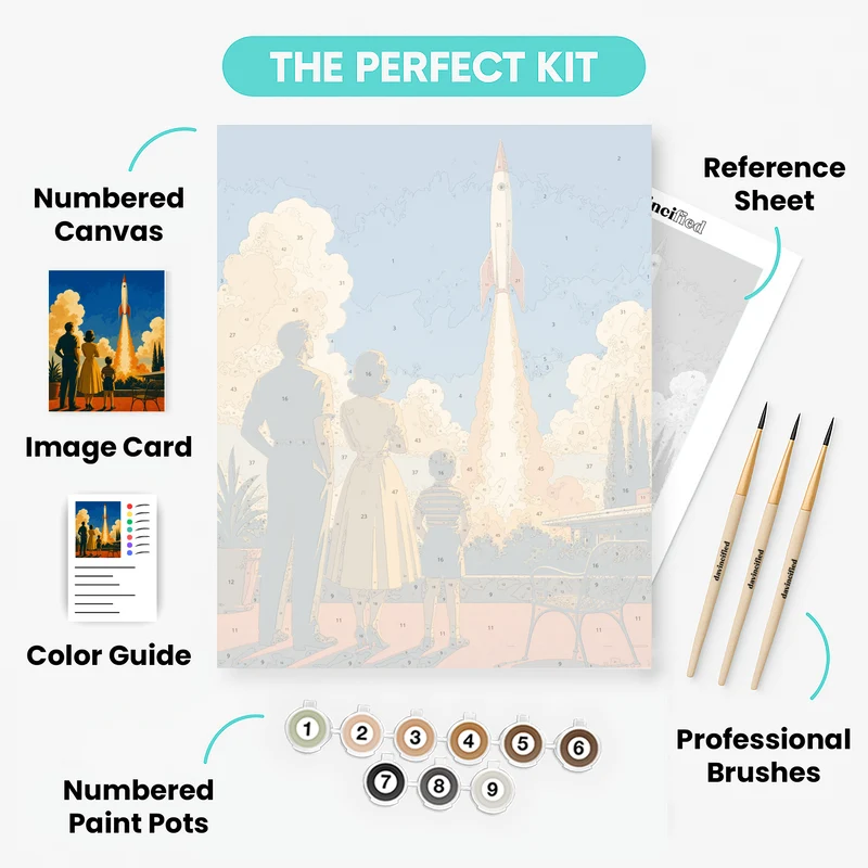 Mid-Century Rocket Launch Family - Paint by Numbers Kit