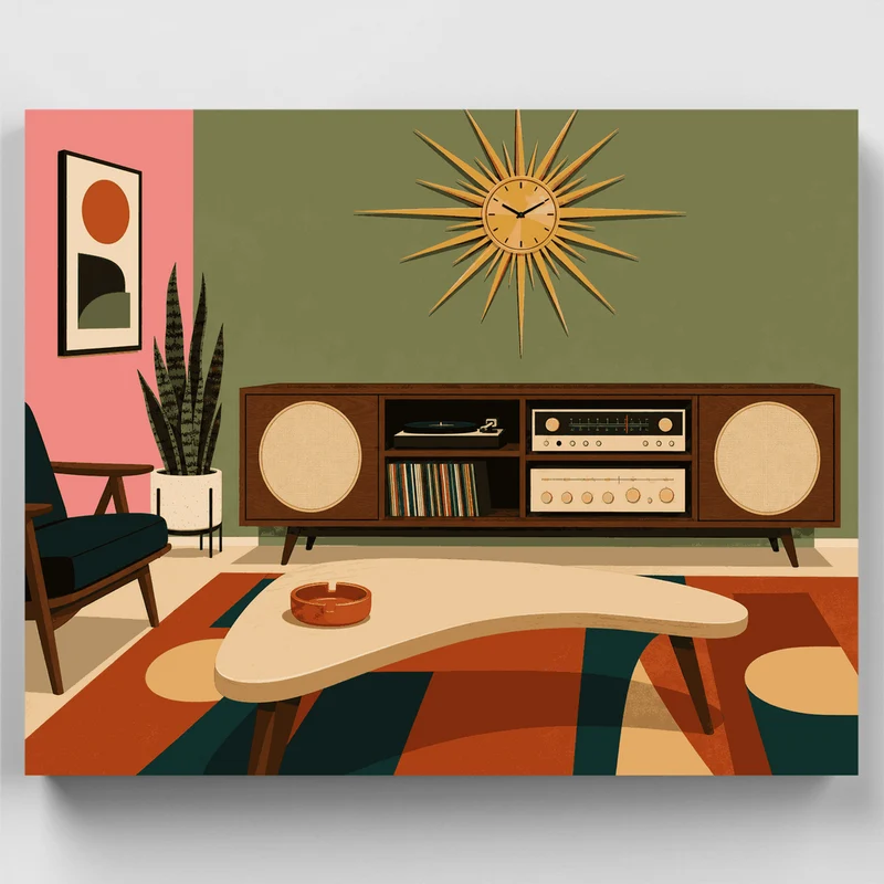 Mid-Century Vintage Living Room - Paint by Numbers Kit