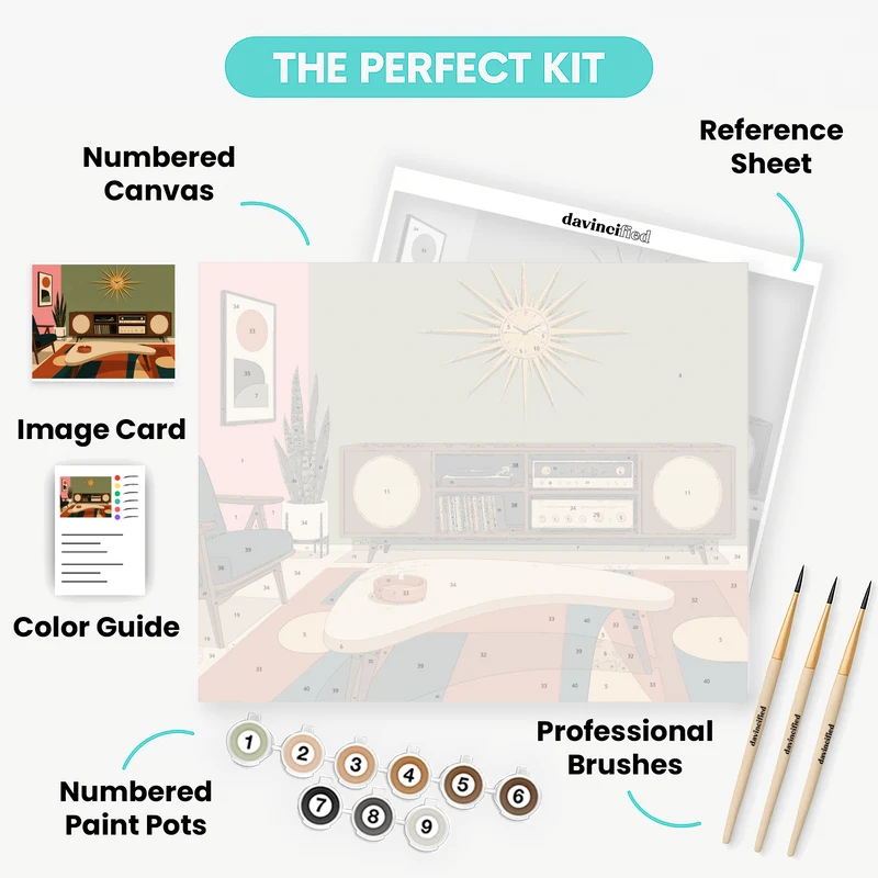 Mid-Century Vintage Living Room - Paint by Numbers Kit