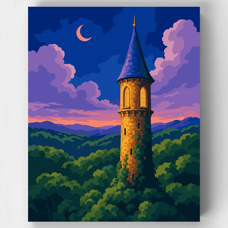 Enchanted Tower at Twilight - Paint by Numbers Kit