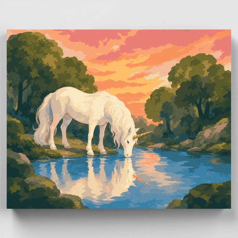 Unicorn at Sunset River - Paint by Numbers Kit