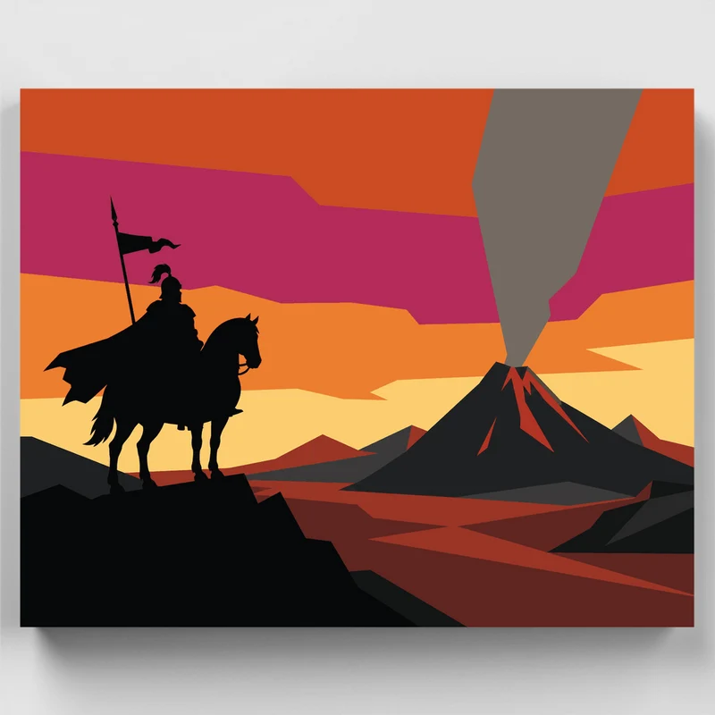 Knight on Horseback Before the Volcano - Paint by Numbers Kit