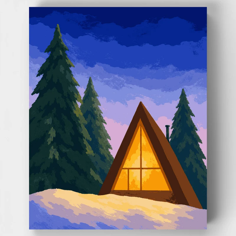 A-Frame Cabin in Winter - Paint by Numbers Kit