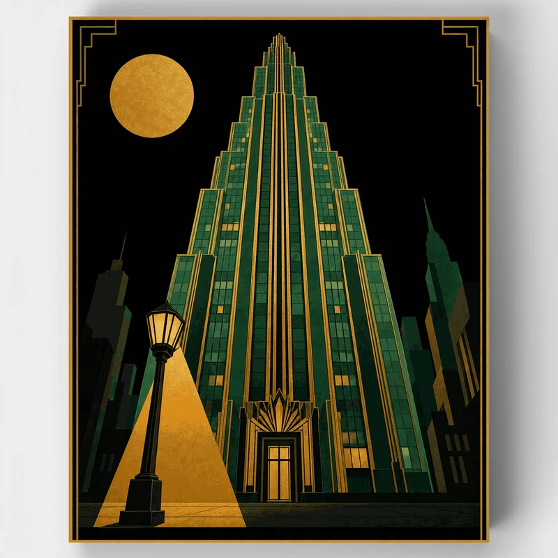 Mid-Century Modern Skyscraper at Night - Paint by Numbers Kit