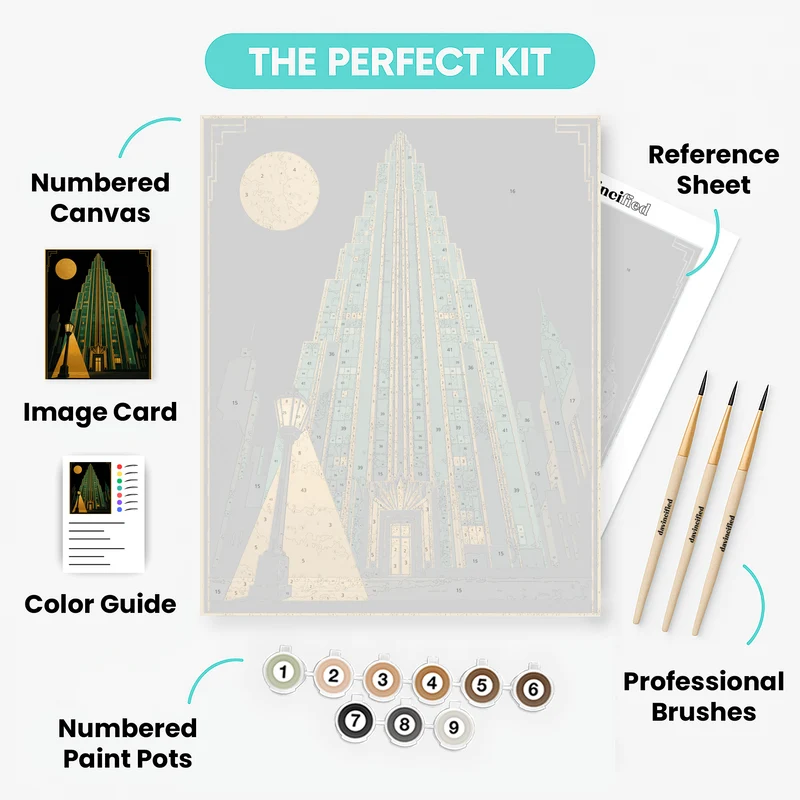 Mid-Century Modern Skyscraper at Night - Paint by Numbers Kit
