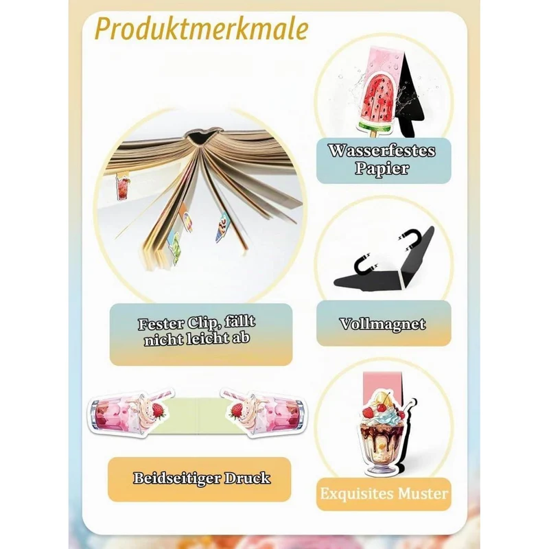 Magnetische Lesezeichen Kinder – Eis & Sommer Motive 9er Set