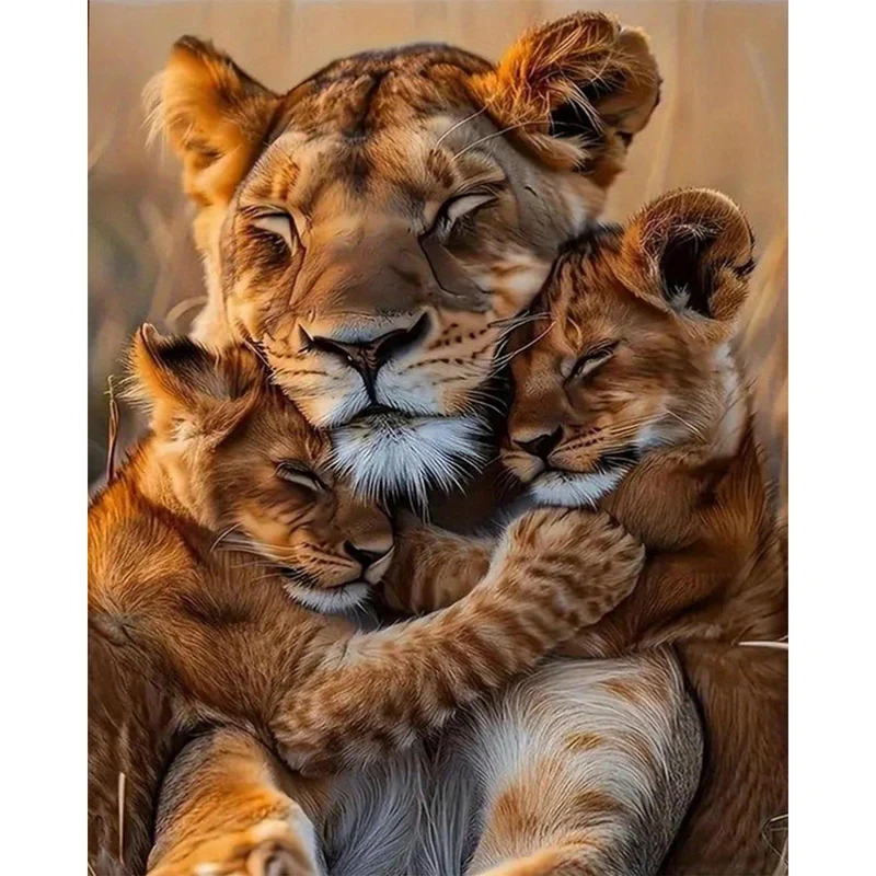 Malen nach Zahlen Erwachsene - Tiger Mutter & Junges