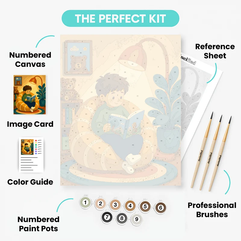 Boy's Lamplit Reading Nook - Paint by Numbers Kit