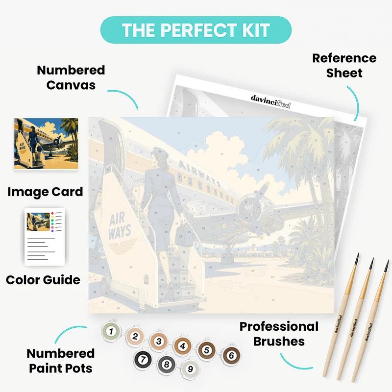 Stewardess Boarding Airliner - Paint by Numbers Kit