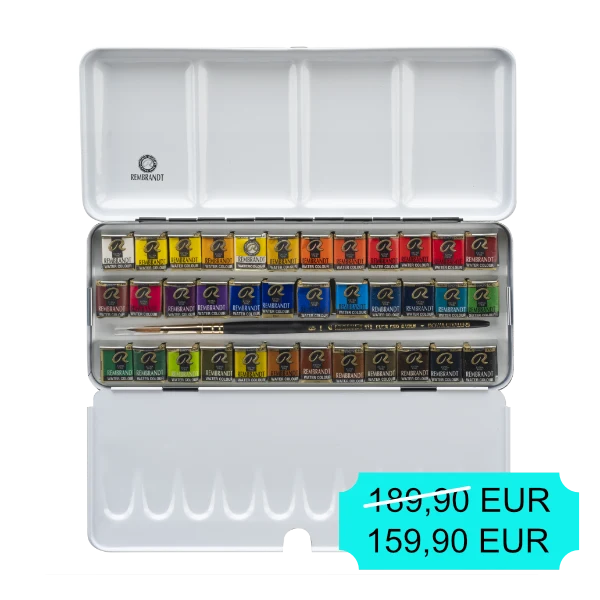 REMBRANDT Professionelles Aquarellfarben-Set, 36 halbe Näpfchen