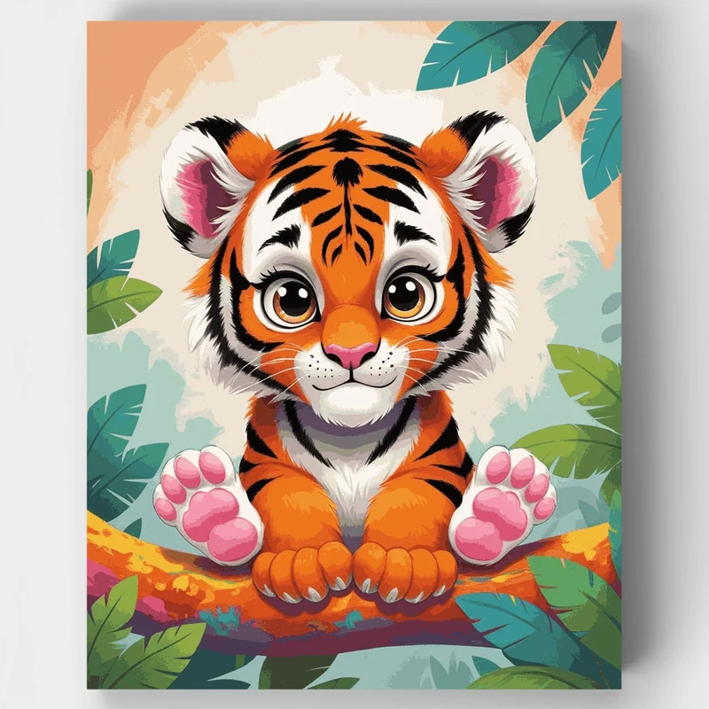 Cute Baby Tiger Cub on a Branch - Paint by Numbers Kit