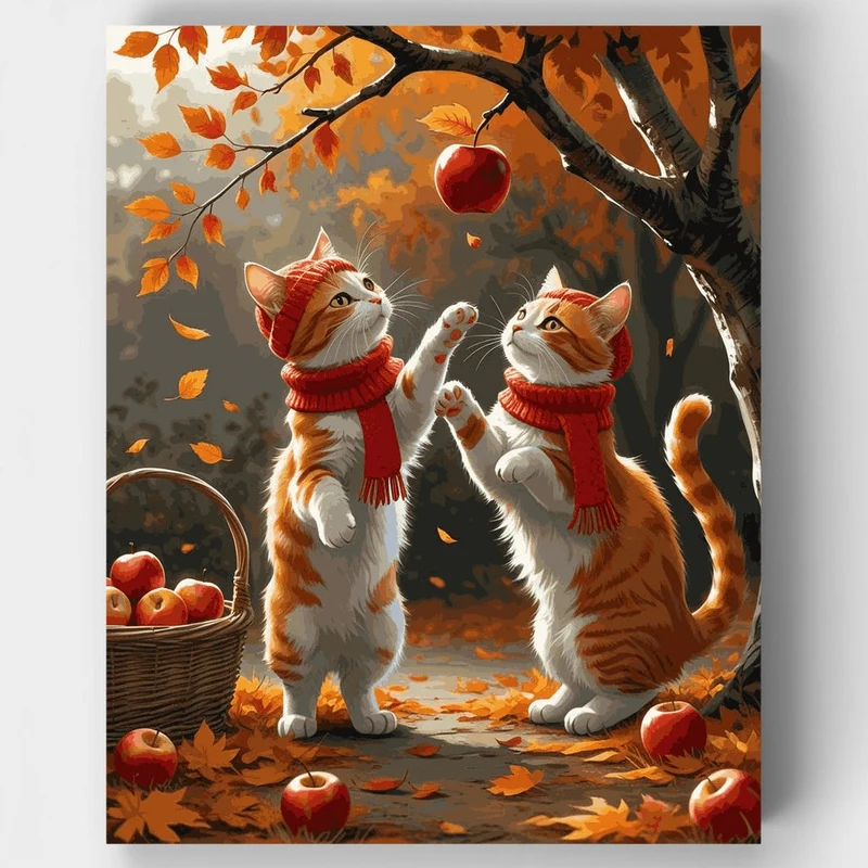 Autumn Apple Cats - Paint by Numbers Kit