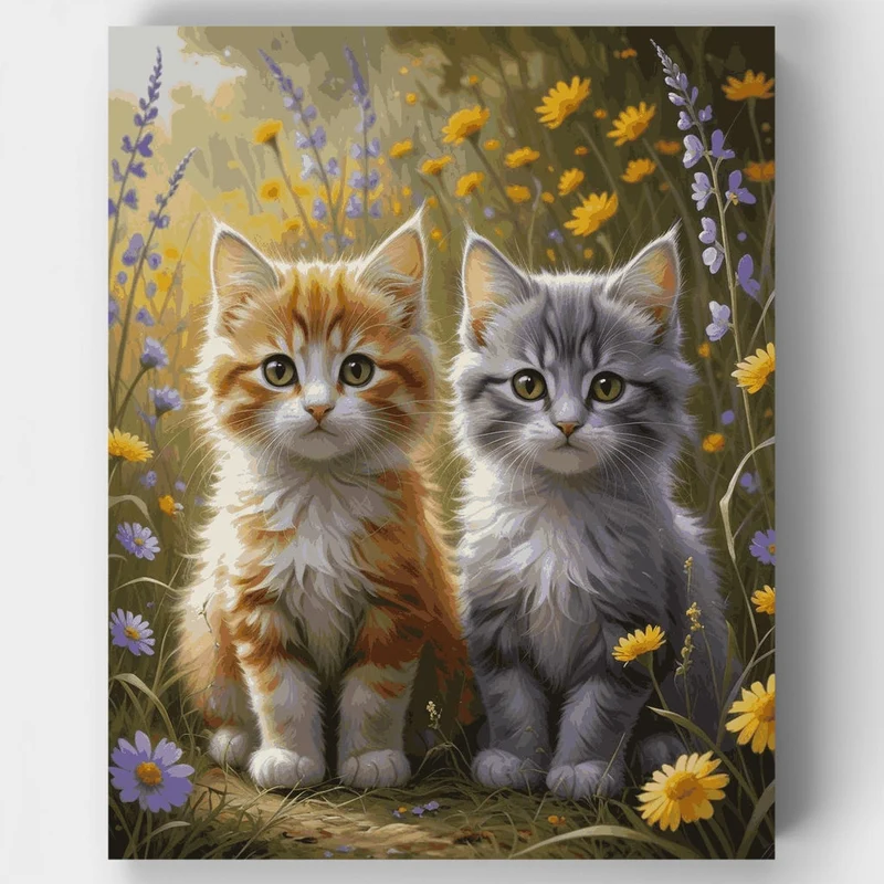 Two Kittens in a Wildflower Meadow - Paint by Numbers Kit