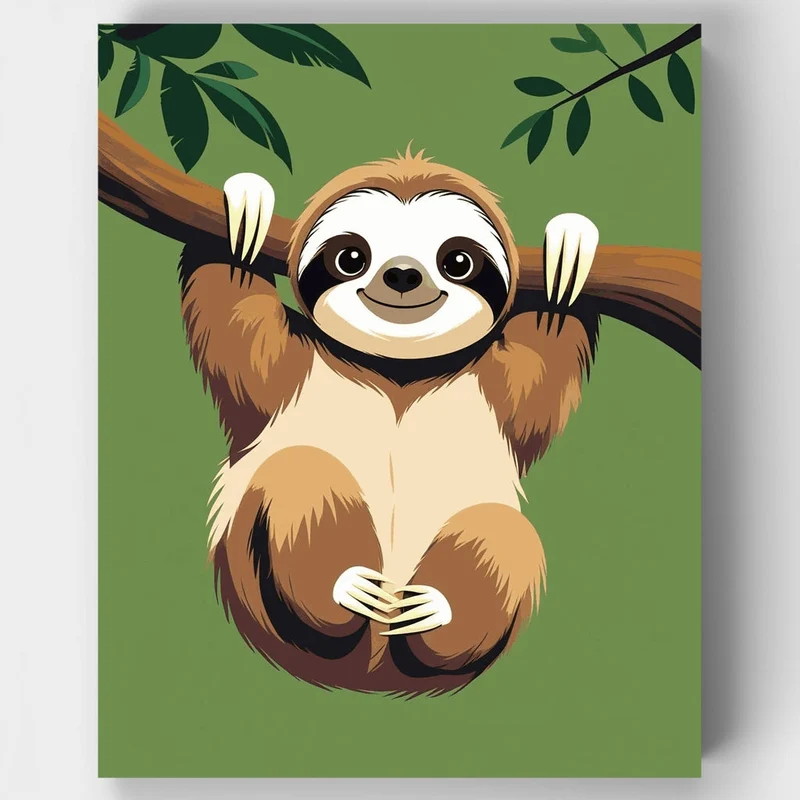 Happy Hanging Sloth - Paint by Numbers Kit