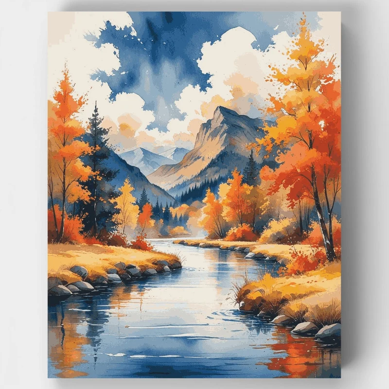 Autumn River Mountain Retreat - Paint by Numbers Kit