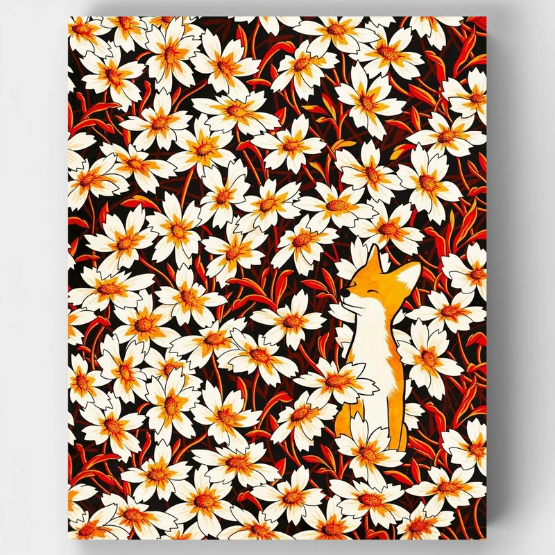 "Happy fox and flowers" Paint by Numbers Kit
