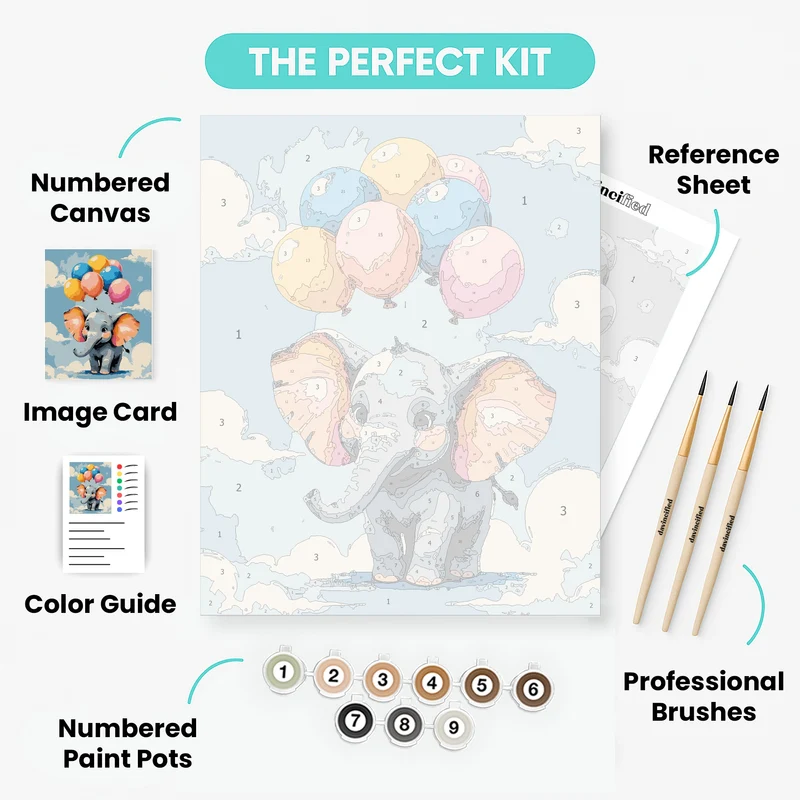 Baby Elephant with Colorful Balloons - Paint by Numbers Kit