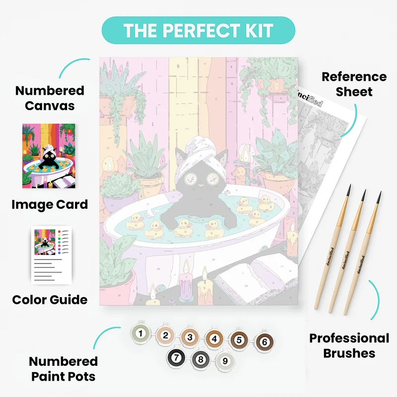 Spa Day Cat with Rubber Ducks - Paint by Numbers Kit