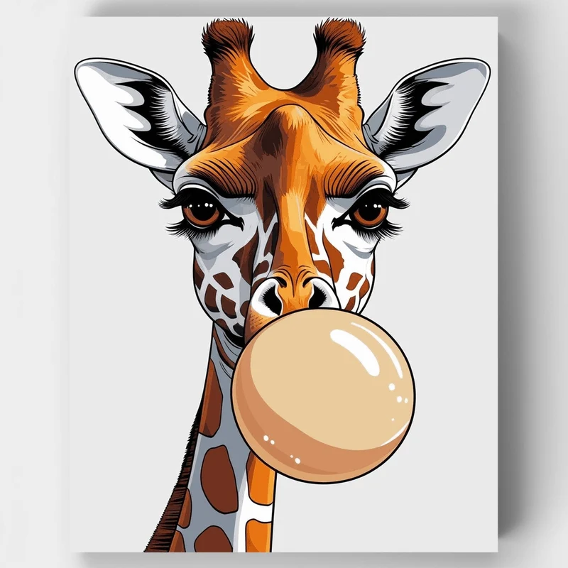 Giraffe Blowing Bubble Gum - Paint by Numbers Kit