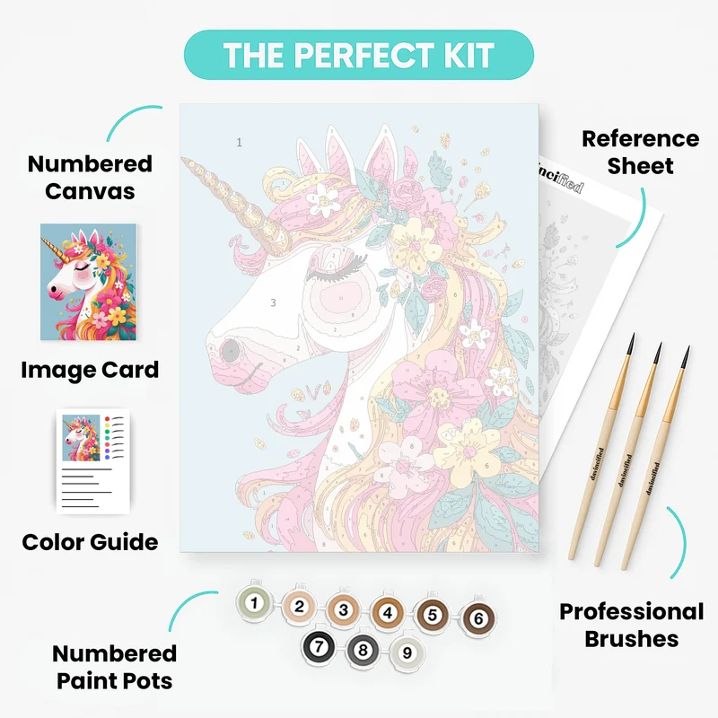 Magical Floral Unicorn - Paint by Numbers Kit