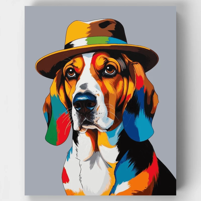 Colorful Beagle Dog with Hat - Paint by Numbers Kit