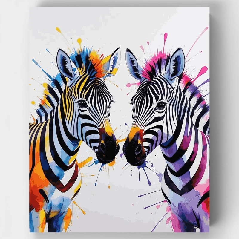 Vibrant Zebra Pair with Paint Splashes - Paint by Numbers Kit