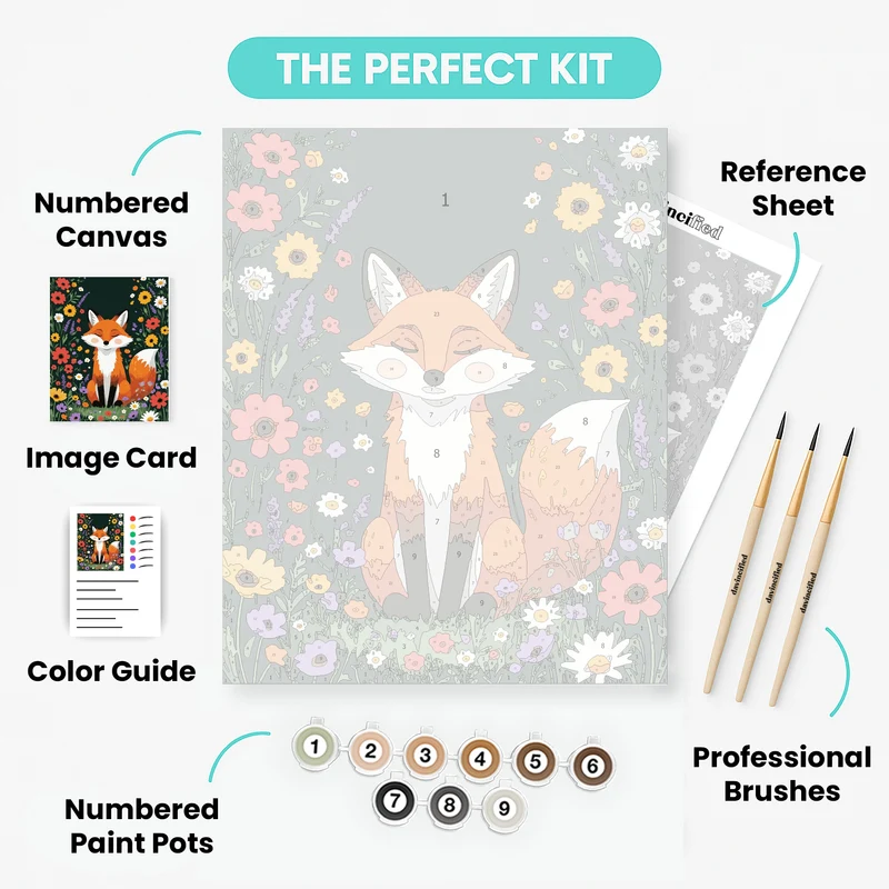 Happy Fox in Wildflower Garden - Paint by Numbers Kit